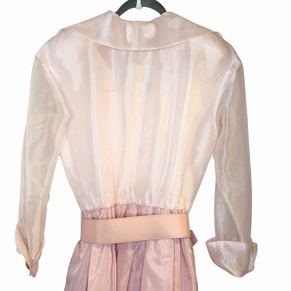 Vtg 80s Evening Chic Lola Berent Pink Taffeta Rhinestone Belt Formal Dress 9/10 - Picture 4 of 7